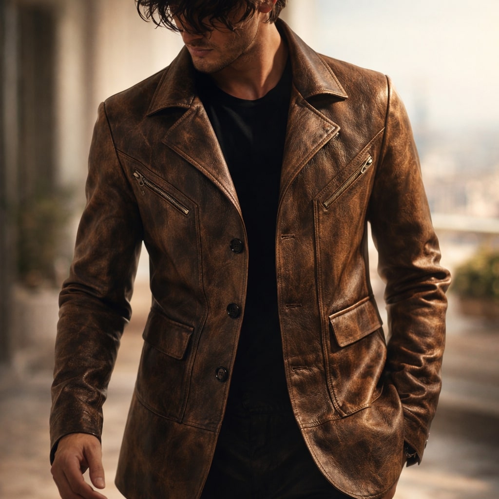 PHILIP™ | Manteau structuré pour homme avec empiècements en cuir