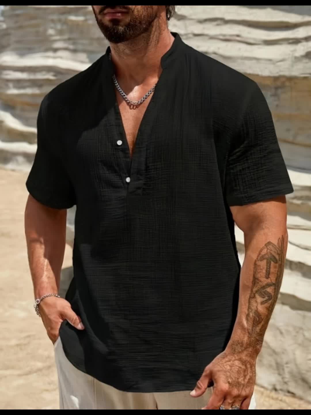 PHILIP™ | Chemise en lin à col en V pour homme