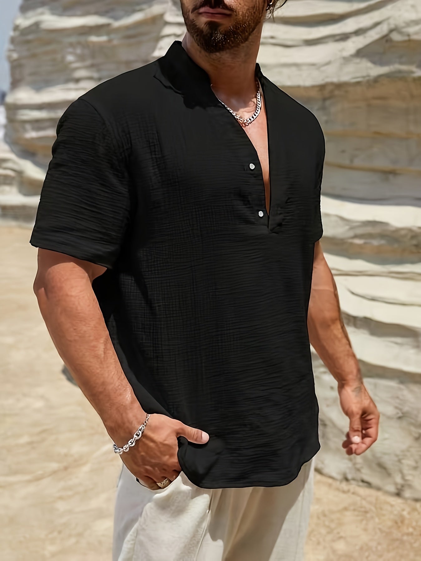 PHILIP™ | Chemise en lin à col en V pour homme