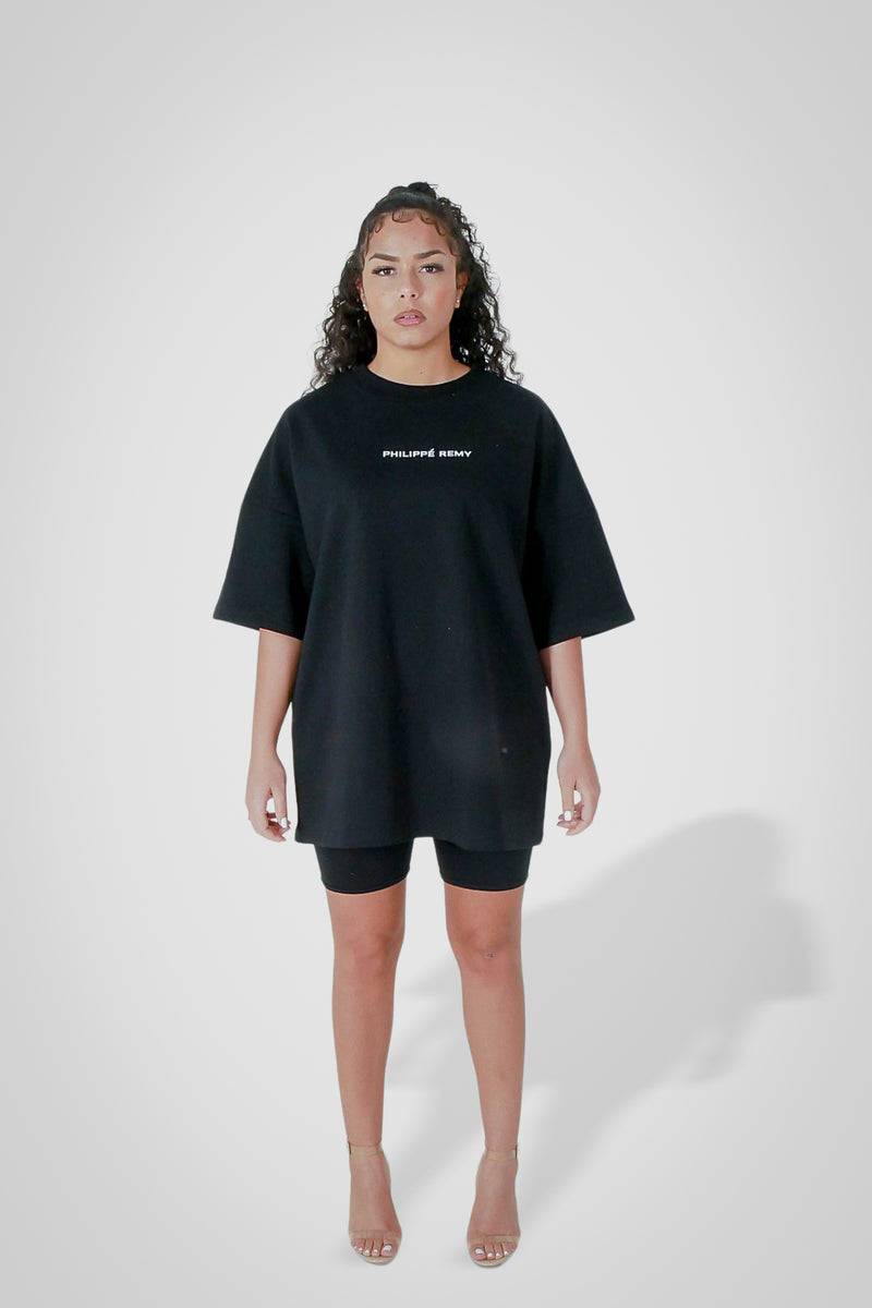 Unisex Black High Collar Oversized T-Shirt